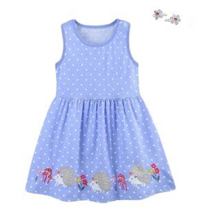 NEW Girls Hedgehog Summer Dress with Hair Clips Size 2T 4T 5T 6 7